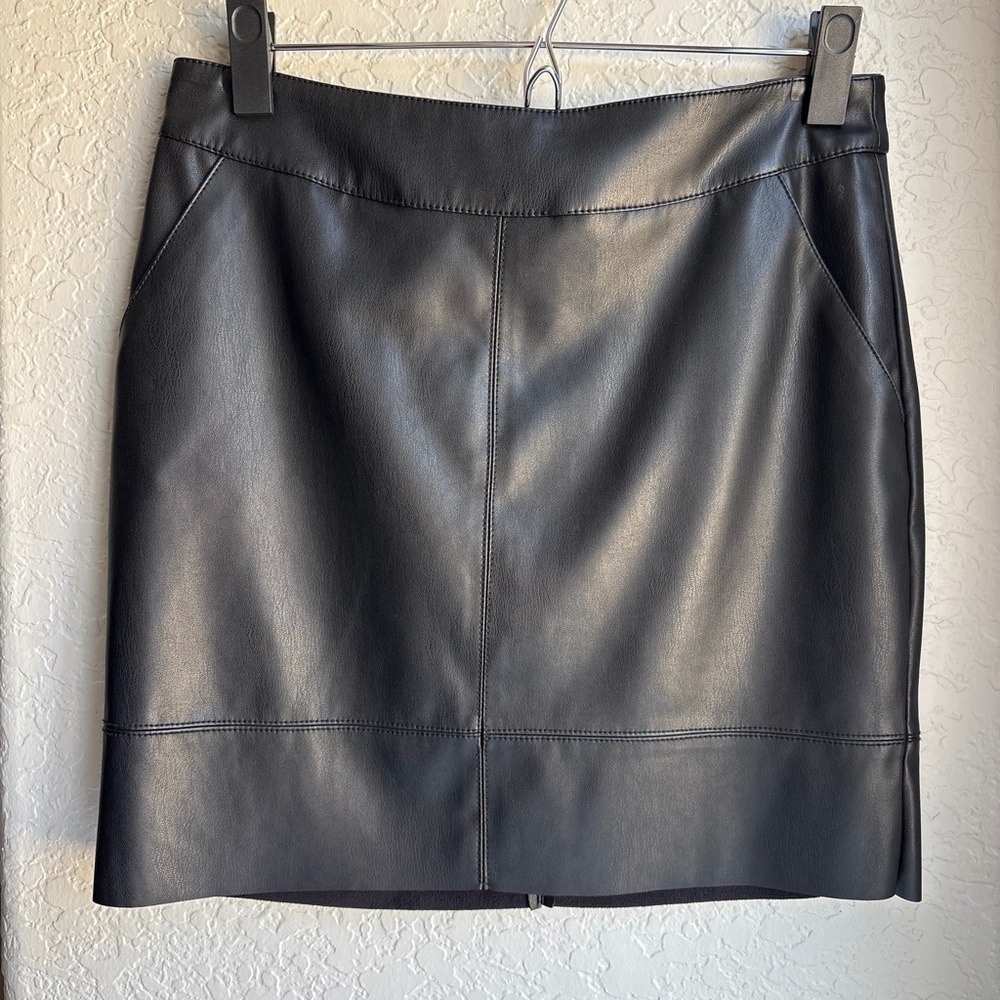 Faux Leather Women M Mini Skirt Black Fleece Lined Pockets Zip Back Alt Goth